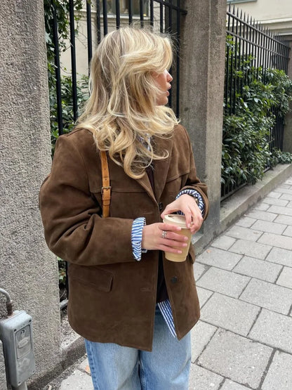 Chic Brown Suede Jacket - Brown / S POLITICSLADY