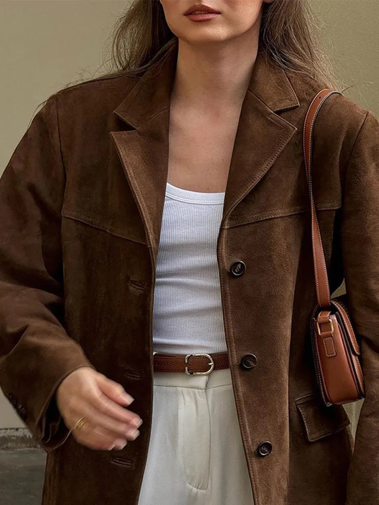 Chic Brown Suede Jacket - Brown / S POLITICSLADY
