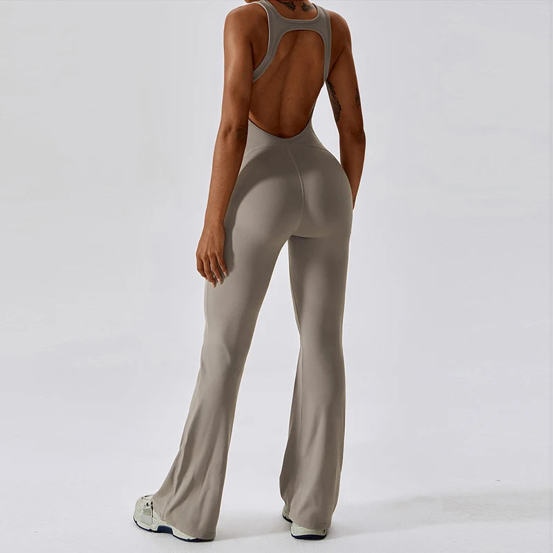 V-Back Sexy Gym Jumpsuit for Women - Flaxen / L POLITICSLADY