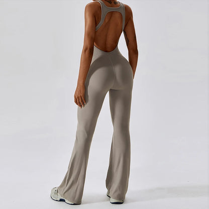 V-Back Sexy Gym Jumpsuit for Women - Flaxen / L POLITICSLADY