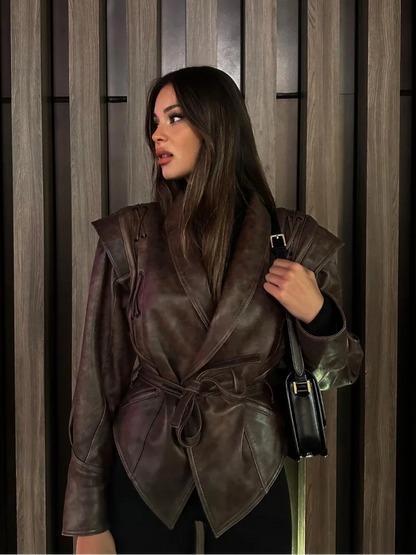 Vintage Lace-Up Leather Jacket - Black / L POLITICSLADY