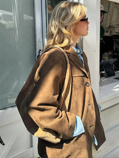 Chic Brown Suede Jacket - Brown / S POLITICSLADY
