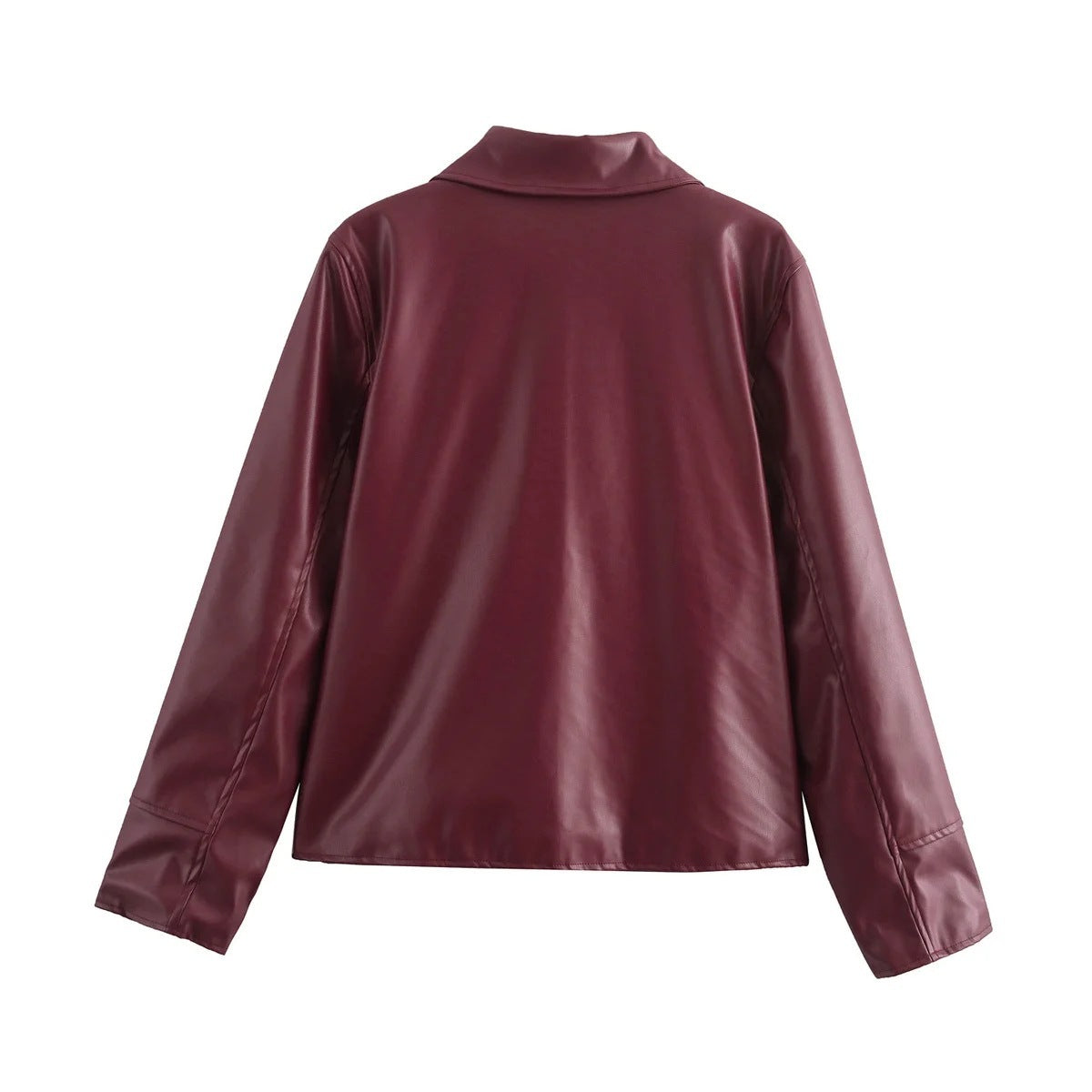 Lapel Zipper Leather Coat - Wine Red / L POLITICSLADY