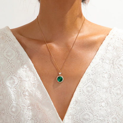 Simple Water Brick Round Emerald Jewelry - Gold POLITICSLADY