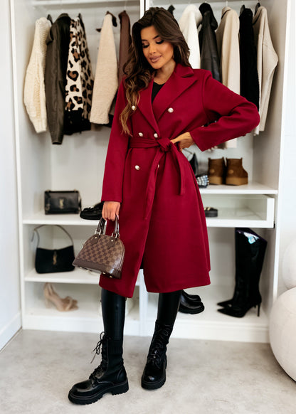 Elegant Double-Breasted Woolen Coat - Red / L POLITICSLADY
