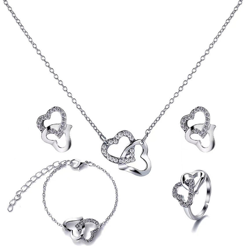 5PCS Butterfly Bridal Jewelry Set - Double Love Silver POLITICSLADY