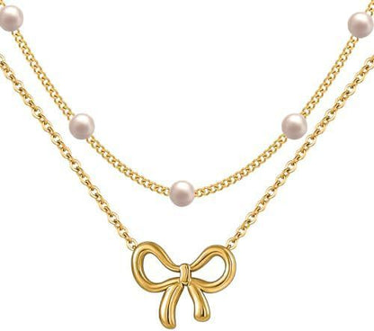 Versatile Pearl Bow Necklace - Gold POLITICSLADY