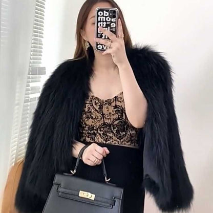 Imitation Fox Fur Short Coat - Black Long Hair / 2XL POLITICSLADY