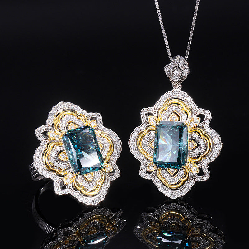 S925 Silver Retro Diamond Texture Jewelry - Dark Green POLITICSLADY