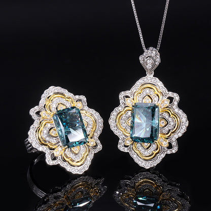 S925 Silver Retro Diamond Texture Jewelry - Dark Green POLITICSLADY